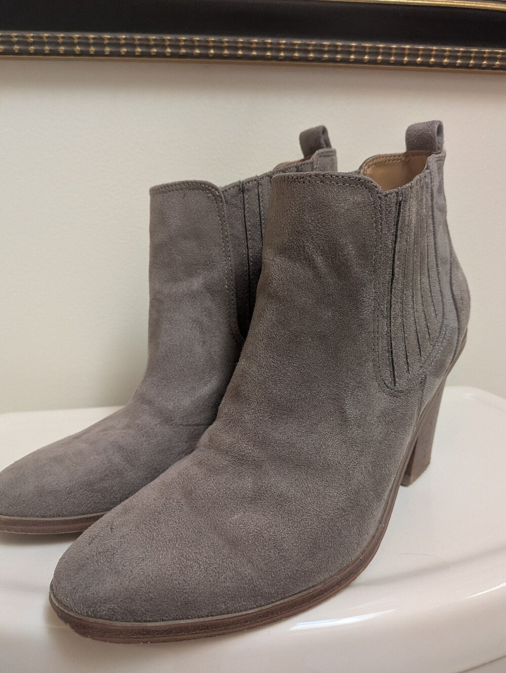Nine West Gray Suede Ankle Booties with Block Heel